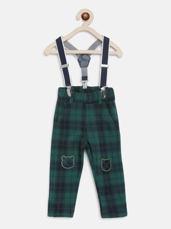 Fleece Long Trousers With Suspenders -Check Pattern image number null